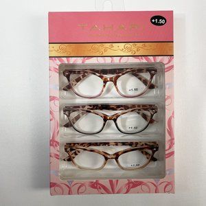 Tahari +1.50 Reading Glasses Brown Pink Animal Print Giraffe 3 Pair